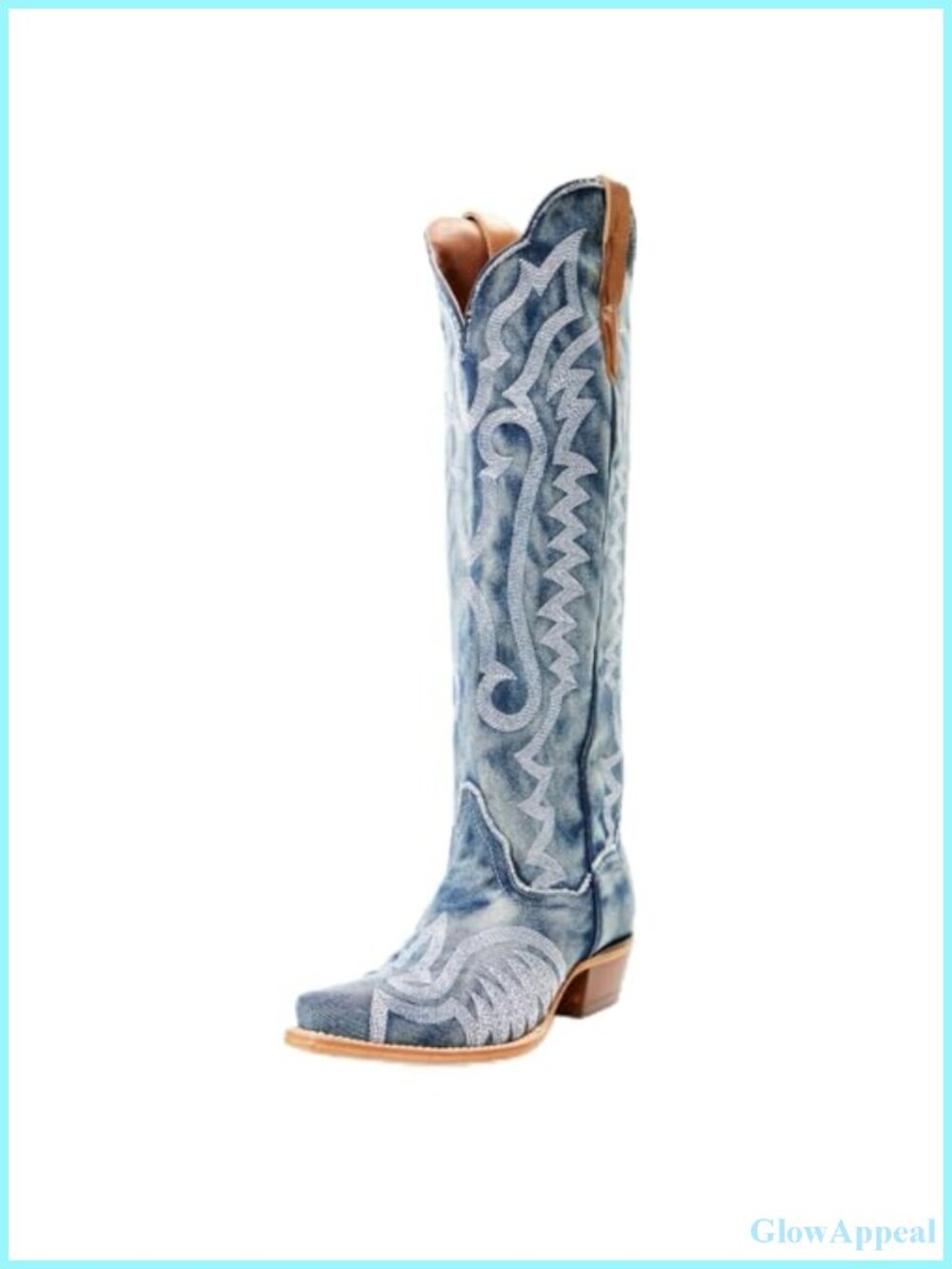 Western Cowboy Boots Knee High Pointed Toe Side Zip Embroidered Women's